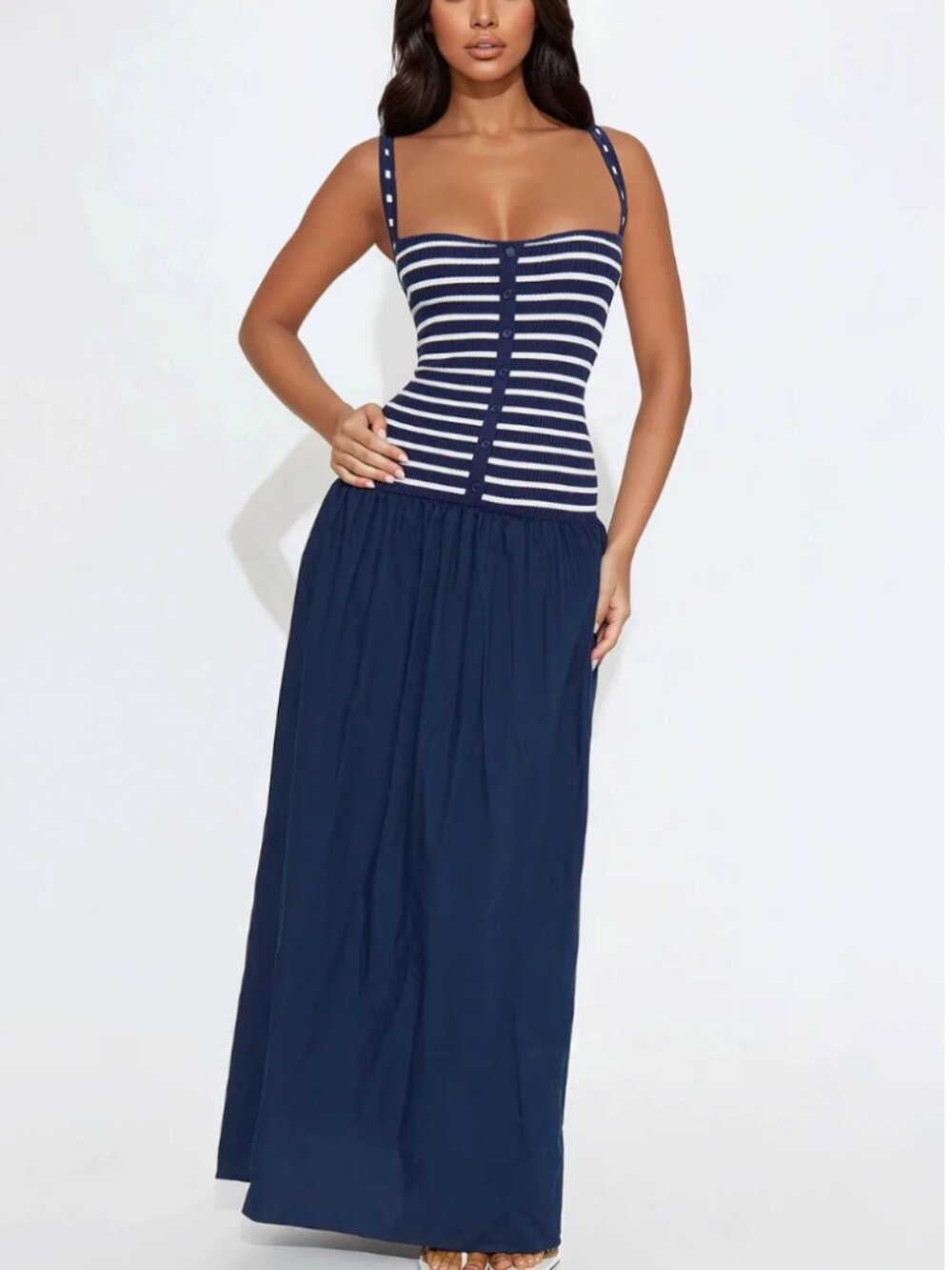 Brand New Striped Drop Waist Maxi Dress